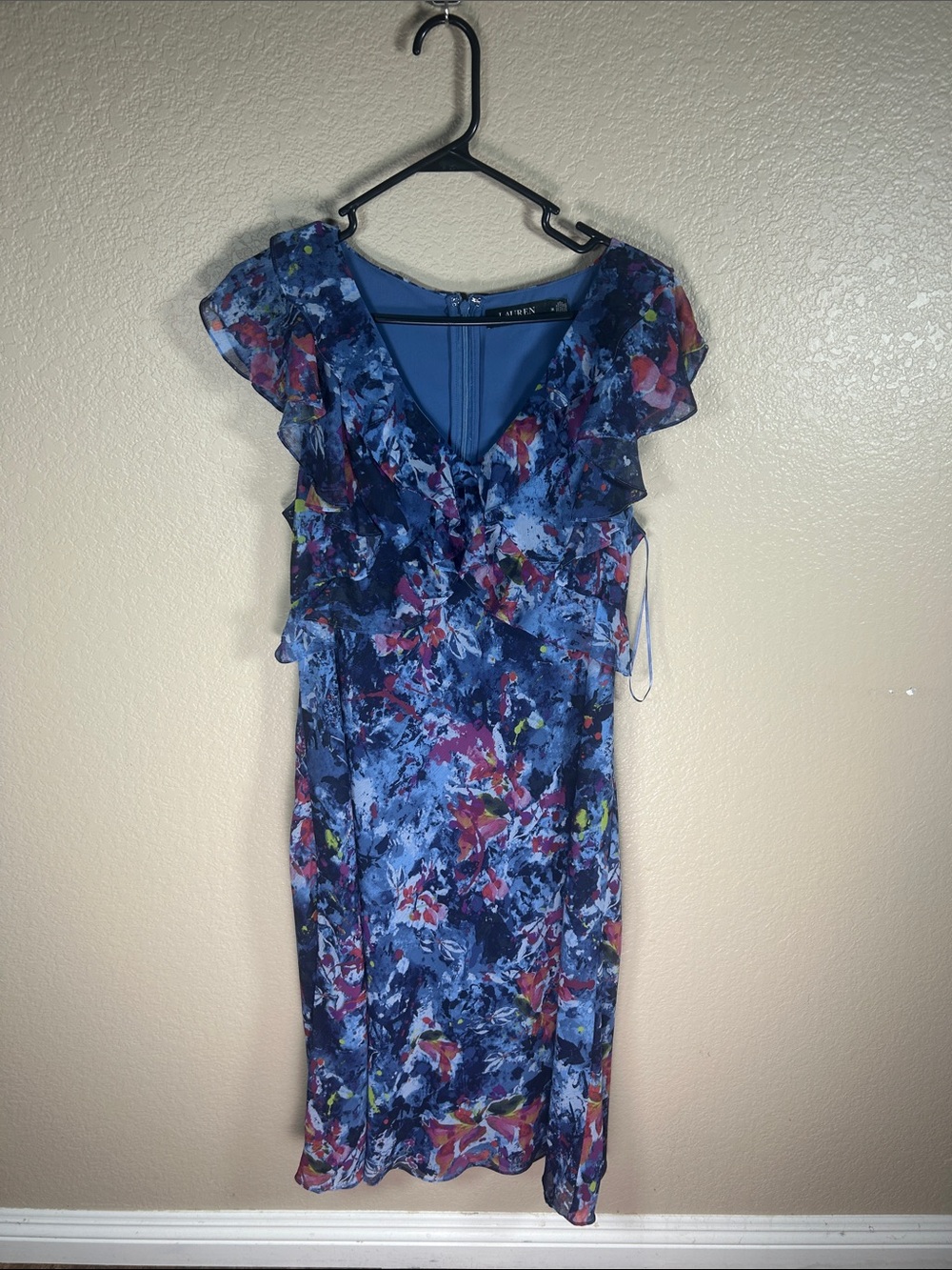Lauren Ralph Lauren Black Label Floral Ruffle Sheath Dress Size 14